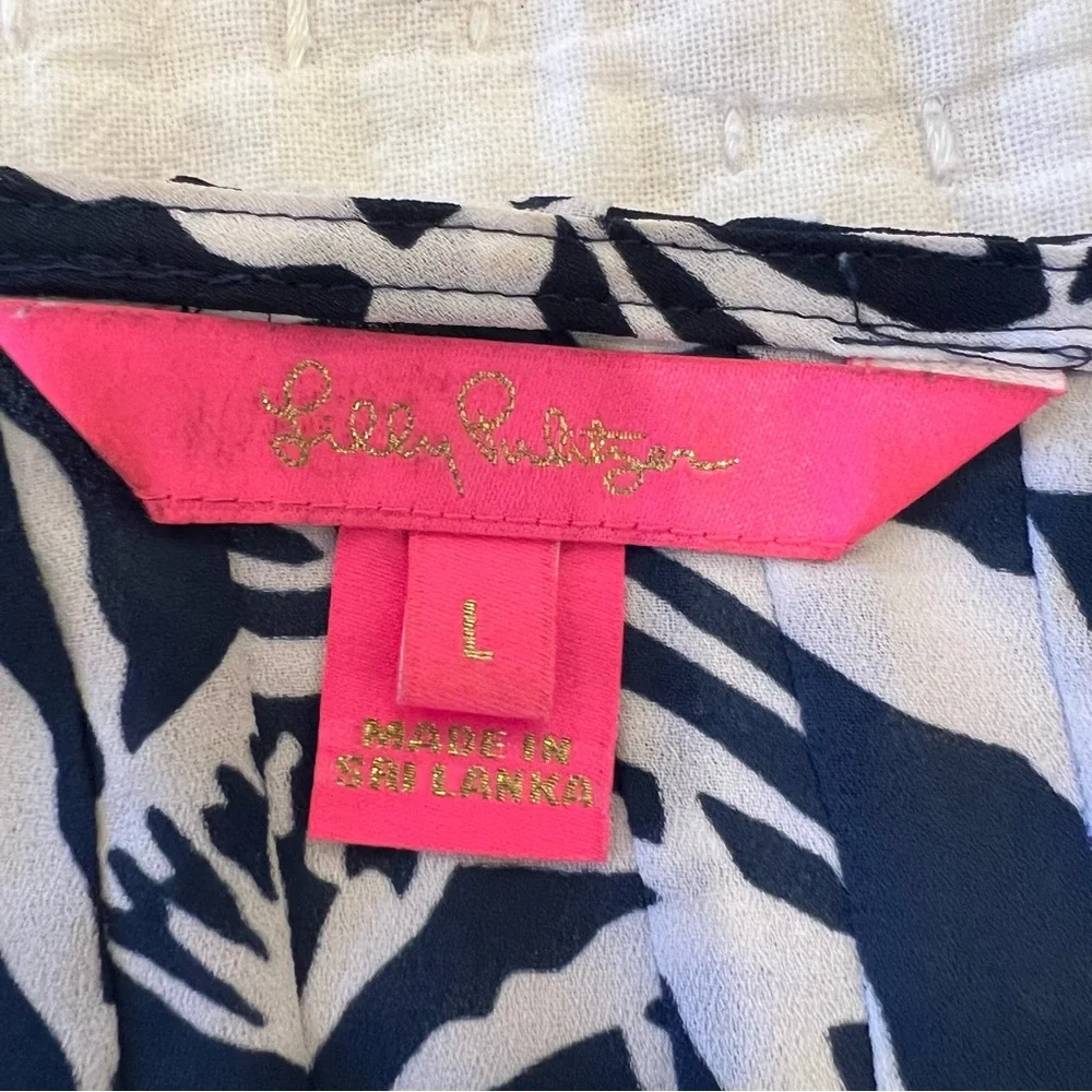 Lilly Pulitzer Top Women Large Blue White Marilina Tassels Relaxed Coastal Tunic - Picture 7 of 14